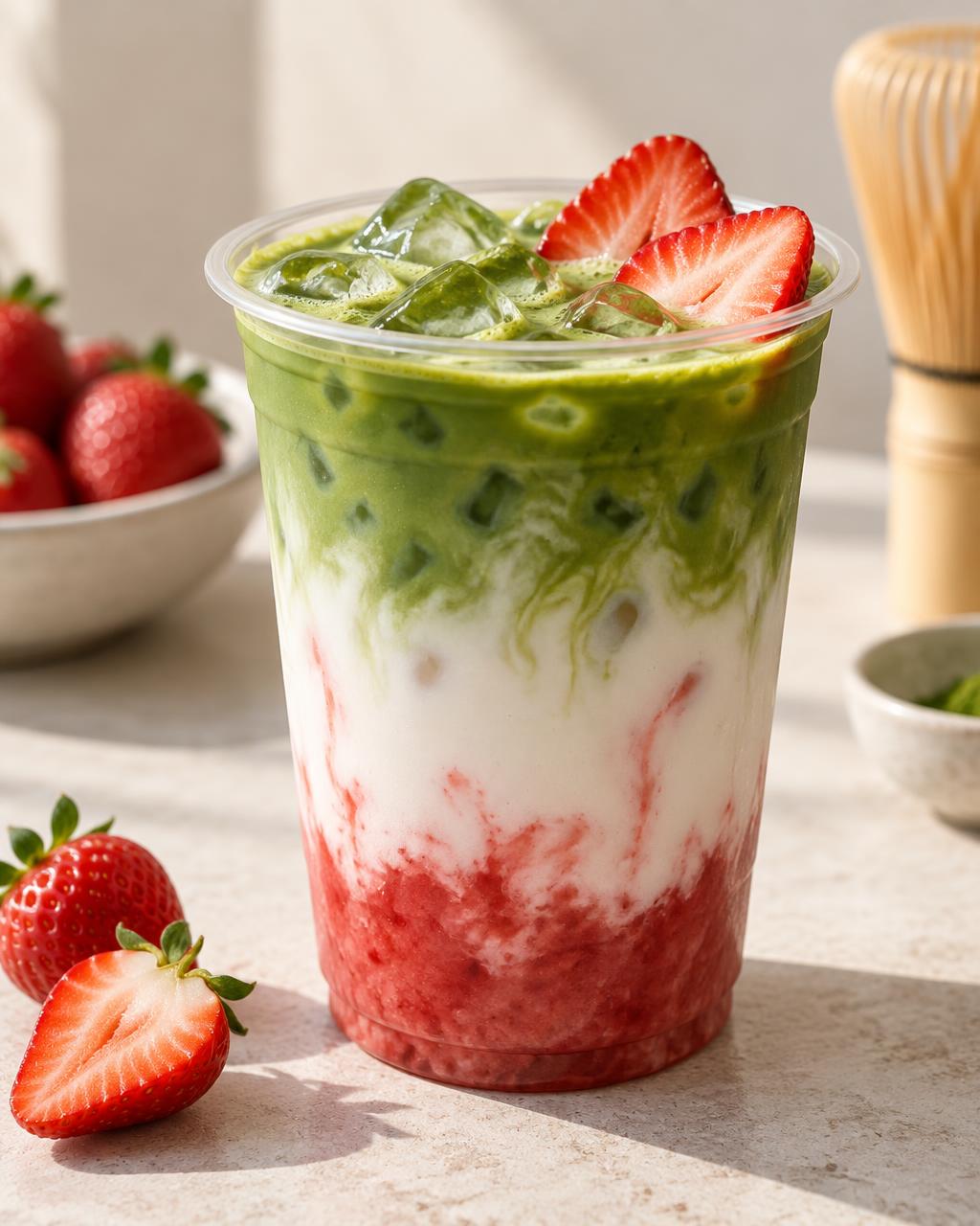Strawberry matcha latte
